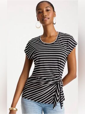 Women’s Black & White Striped Tie-Front Top